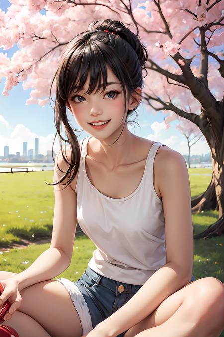 396939-3442886854-masterpiece, best quality, sharp focus, 1girl, upper body picture of a woman, playful, laughing, wearing tanktop, white shoes, s.png